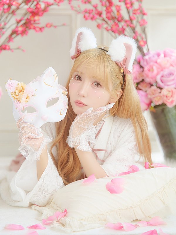 画像2: 【即日発送！】【ハロウィン】猫巫女レース袴 【コスプレ5点セット】 【FREEサイズ/2カラー】[OF01-OMN] (2)