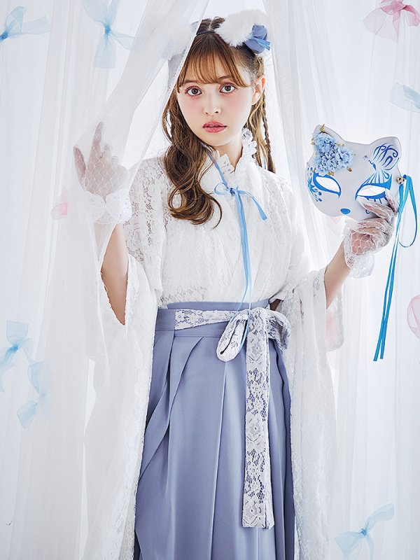 画像2: 【即日発送！】【ハロウィン】猫巫女レース袴 【コスプレ5点セット】 【FREEサイズ/2カラー】[OF01-OMN] (2)