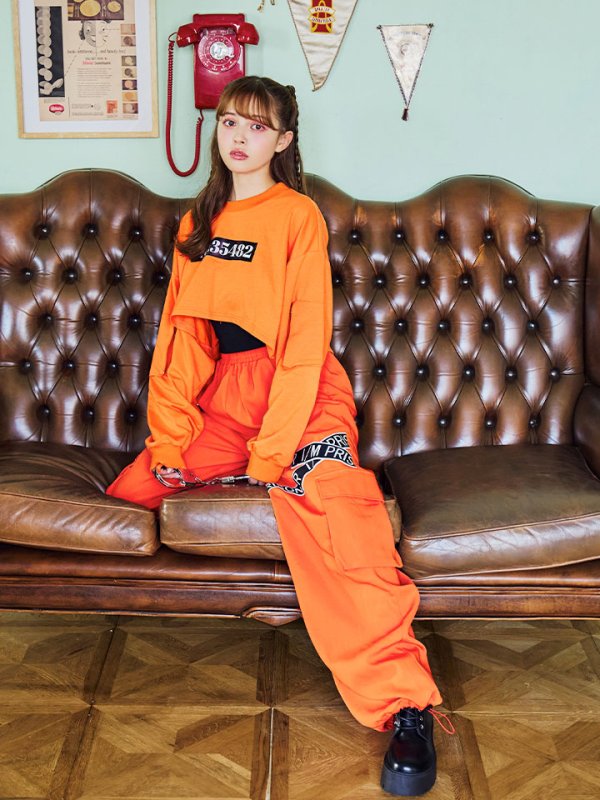 画像15: 【SALE!!】【即日発送！】【ハロウィン】オレンジ囚人長袖Tシャツセット 【コスプレ3点セット】【S-XLサイズ/1カラー】[OF01] (15)