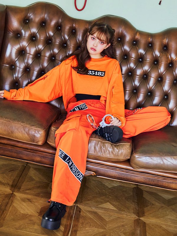 画像6: 【SALE!!】【即日発送！】【ハロウィン】オレンジ囚人長袖Tシャツセット 【コスプレ3点セット】【S-XLサイズ/1カラー】[OF01] (6)