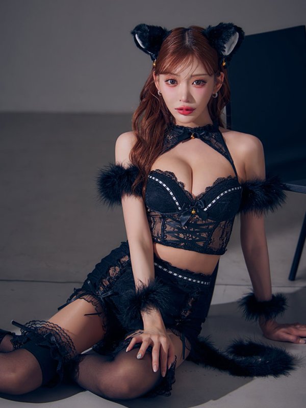 画像3: 【ハロウィン】ファー黒猫セットアップ【コスプレ5点セット】【XS-Mサイズ/1カラー】[HC03] (3)