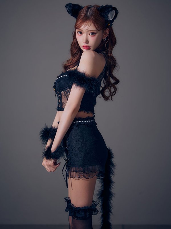画像7: 【ハロウィン】ファー黒猫セットアップ【コスプレ5点セット】【XS-Mサイズ/1カラー】[HC03] (7)