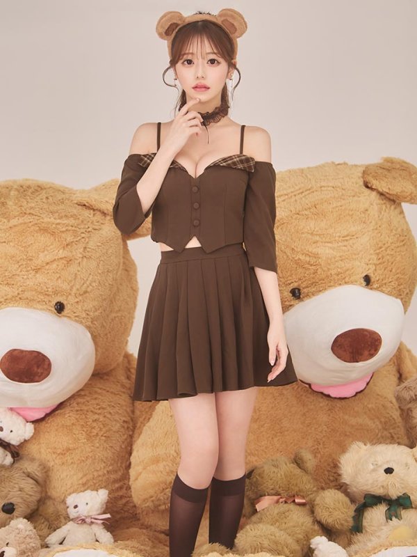 画像7: 【即日発送】【ハロウィン】オフショルプリーツ くまセットアップコスプレ【コスプレ5点セット】【XS-Lサイズ/1カラー】[HC03] (7)