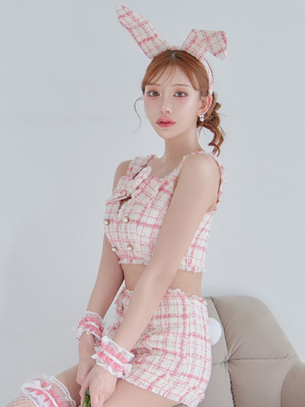 画像7: 【SALE!!】【即日発送】【ハロウィン】ツイードバニーリボンセットアップ（パンツ）【コスプレ6点セット】 【XS-Mサイズ/2カラー】[OF04] (7)