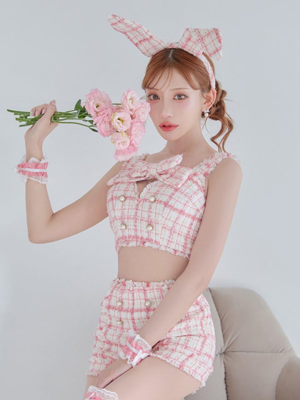 画像8: 【SALE!!】【即日発送】【ハロウィン】ツイードバニーリボンセットアップ（パンツ）【コスプレ6点セット】 【XS-Mサイズ/2カラー】[OF04] (8)