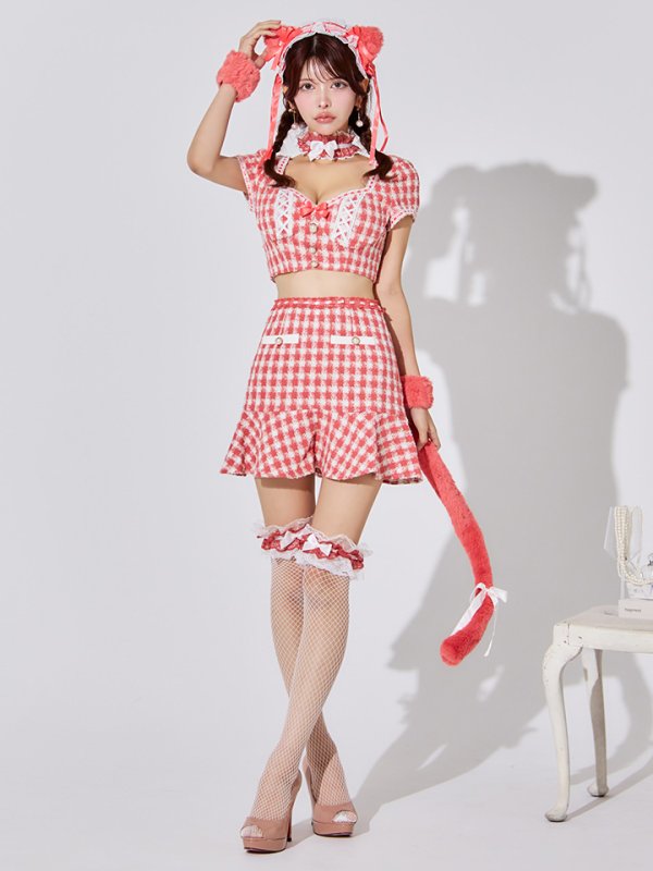 画像1: 【SALE!!】【即日発送】【ハロウィン】ツイードキャットセットアップ 【コスプレ6点セット】 【XS-Mサイズ/4カラー】[HC03] (1)