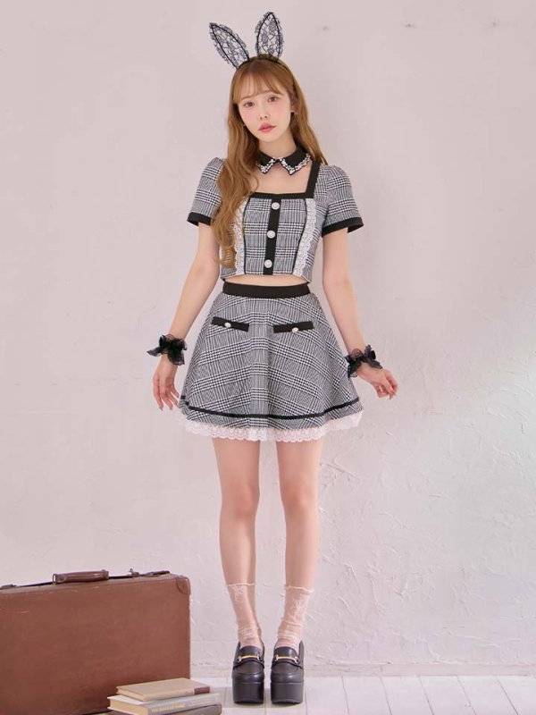 画像4: 【SALE!!】【即日発送】【ハロウィン】 グレンチェックセットアップバニー 【コスプレ6点セット】【XS-Mサイズ/1カラー】[HC03] (4)