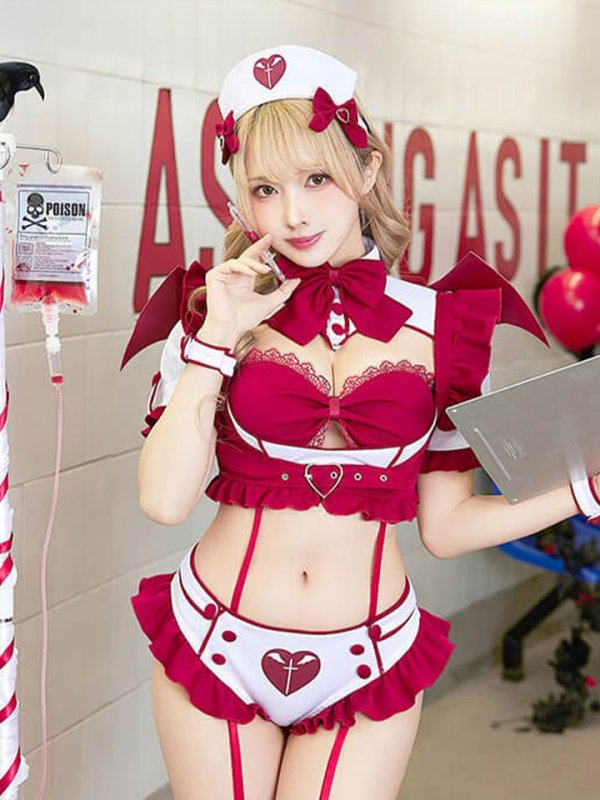画像1: 【送料無料！】【ハロウィン】ポイズンルージュサキュバスナース【コスプレ13点SET】【Fサイズ】[OF03]モデル着用 (1)