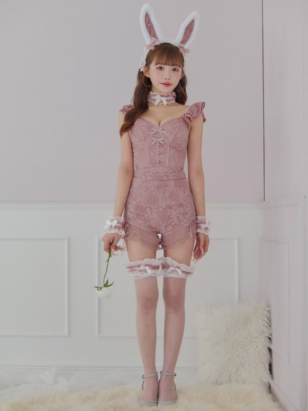 画像7: 【SALE!!】【即日発送！】【ハロウィン】 総レースバニー編み上げセットアップ【コスプレ7点セット】【XS-Mサイズ/2カラー】[HC03] (7)