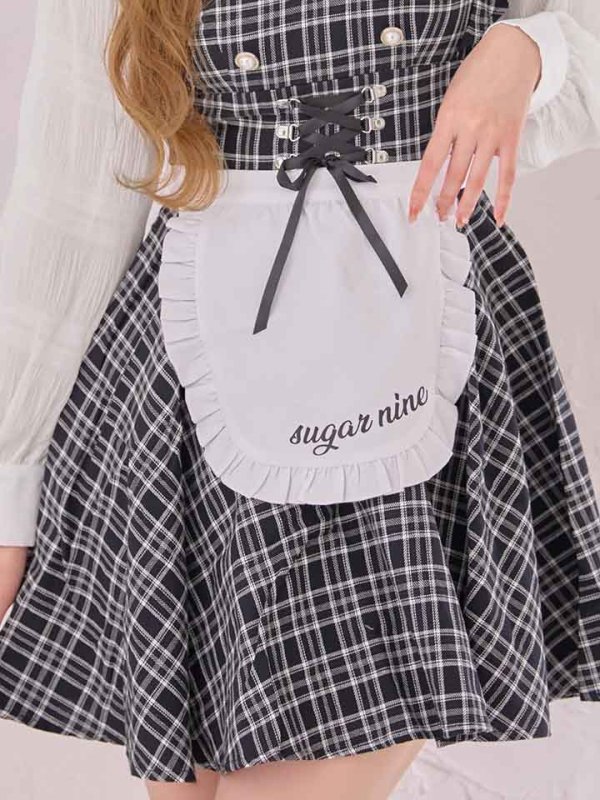 画像15: 【SALE!!】【即日発送！】【ハロウィン】ブラックチェックメイドワンピース 【コスプレ5点セット】[HC03] (15)