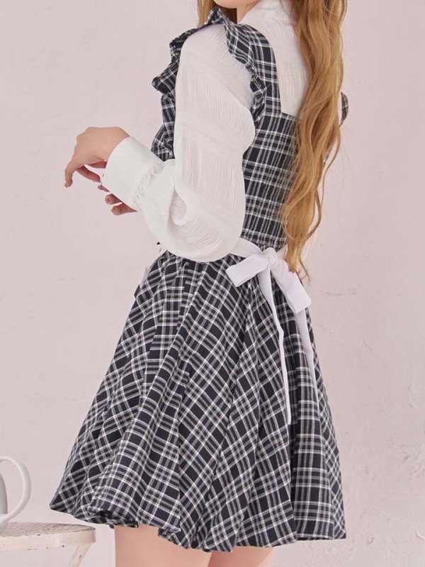 画像16: 【SALE!!】【即日発送！】【ハロウィン】ブラックチェックメイドワンピース 【コスプレ5点セット】[HC03] (16)