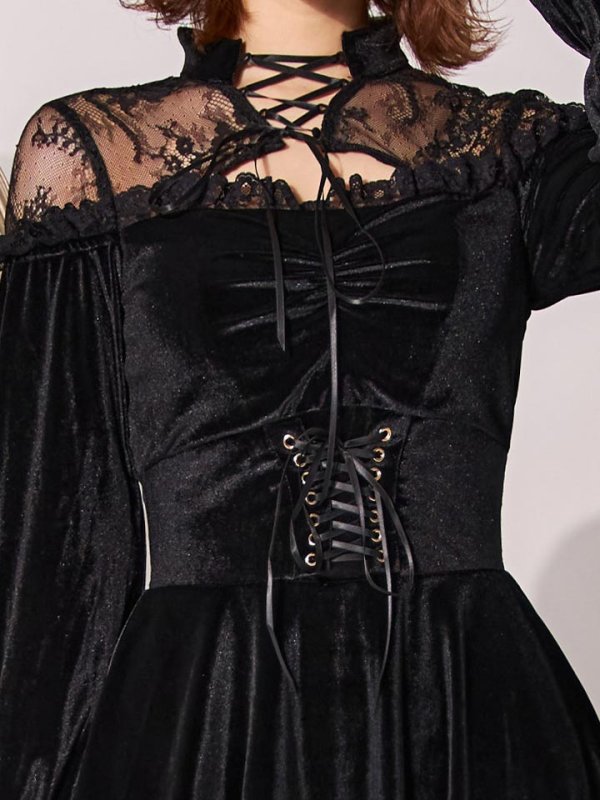 画像13: 【SALE!!】【即日発送！】【ハロウィン】ブラックキャットベロアワンピース 【コスプレ3点セット】[HC03] (13)