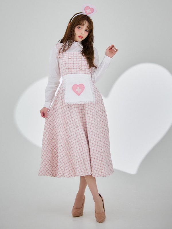 画像13: 【SALE!!】【即日発送！】【ハロウィン】ナースツイードロングフレア 【コスプレ3点セット】 【S-XLサイズ/1カラー】(CH02)[HC03] (13)