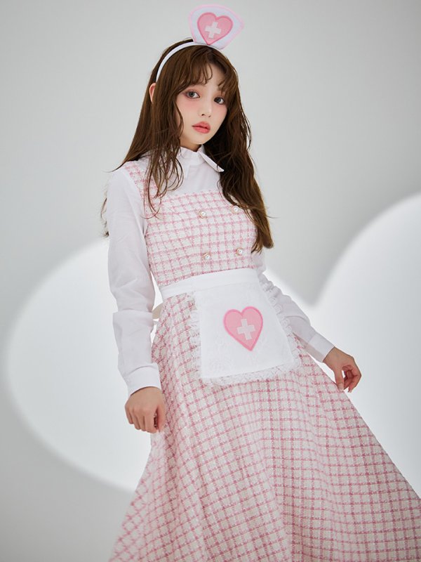 画像2: 【SALE!!】【即日発送！】【ハロウィン】ナースツイードロングフレア 【コスプレ3点セット】 【S-XLサイズ/1カラー】(CH02)[HC03] (2)