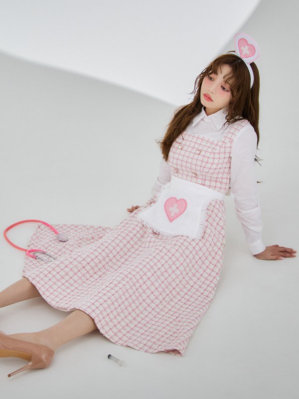 画像6: 【SALE!!】【即日発送！】【ハロウィン】ナースツイードロングフレア 【コスプレ3点セット】 【S-XLサイズ/1カラー】(CH02)[HC03] (6)