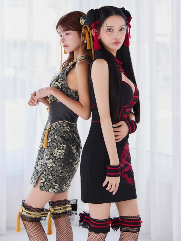 画像21: 【即日発送】【ハロウィン】シャーリングドラゴン刺繍タイトチャイナ【コスプレ4点セット】【XS-Lサイズ/1カラー】[HC03] (21)