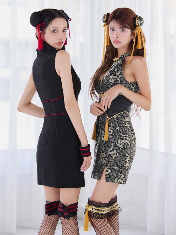 画像5: 【即日発送】【ハロウィン】 アメスリコルセットチャイナ 【コスプレ3点セット】【XS-XLサイズ/1カラー】/ シャーリングドラゴン刺繍タイトチャイナ 【コスプレ4点セット】 【XS-Lサイズ/1カラー】 (SE01YN)[HC03] (5)