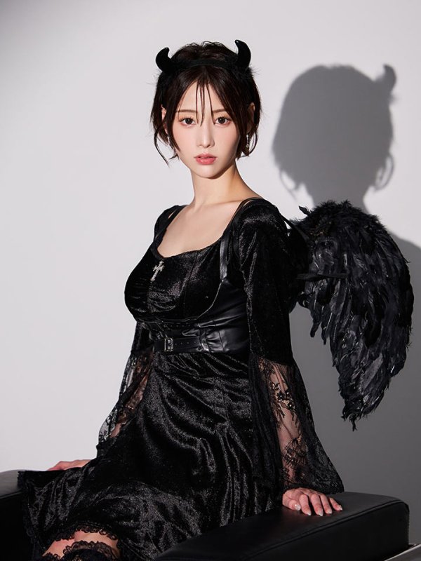 画像1: 【即日発送】【ハロウィン】ハーネスデビルベロアワンピース【コスプレ5点セット】【XS-XLサイズ/1カラー】[HC03] (1)