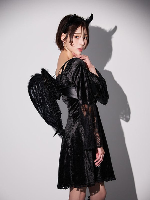 画像2: 【即日発送】【ハロウィン】ハーネスデビルベロアワンピース【コスプレ5点セット】【XS-XLサイズ/1カラー】[HC03] (2)