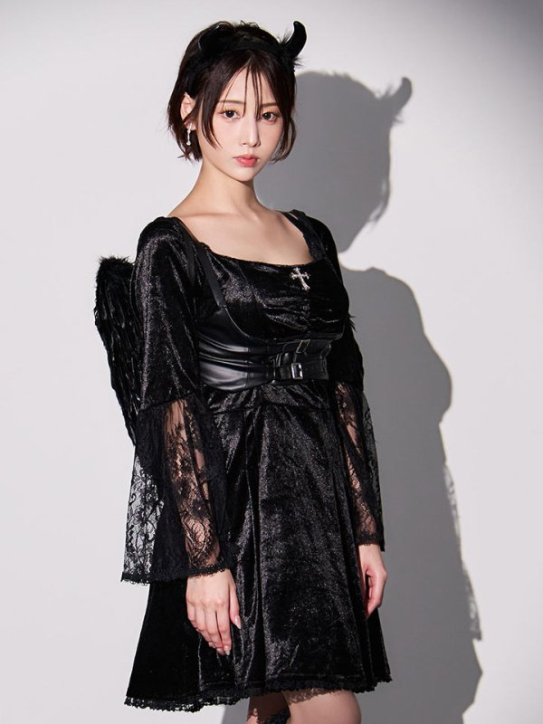 画像3: 【即日発送】【ハロウィン】ハーネスデビルベロアワンピース【コスプレ5点セット】【XS-XLサイズ/1カラー】[HC03] (3)