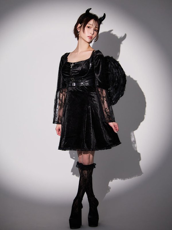 画像4: 【即日発送】【ハロウィン】ハーネスデビルベロアワンピース【コスプレ5点セット】【XS-XLサイズ/1カラー】[HC03] (4)