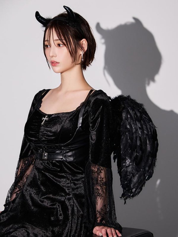 画像5: 【即日発送】【ハロウィン】ハーネスデビルベロアワンピース【コスプレ5点セット】【XS-XLサイズ/1カラー】[HC03] (5)