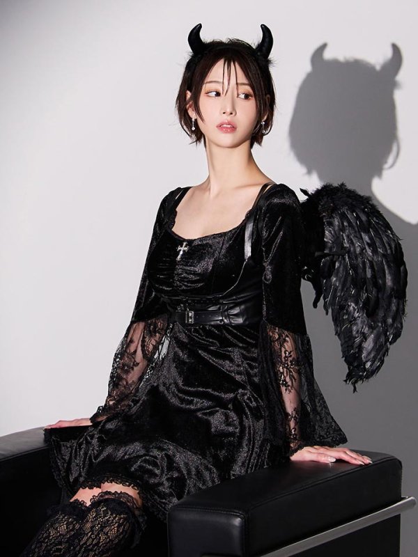 画像7: 【即日発送】【ハロウィン】ハーネスデビルベロアワンピース【コスプレ5点セット】【XS-XLサイズ/1カラー】[HC03] (7)