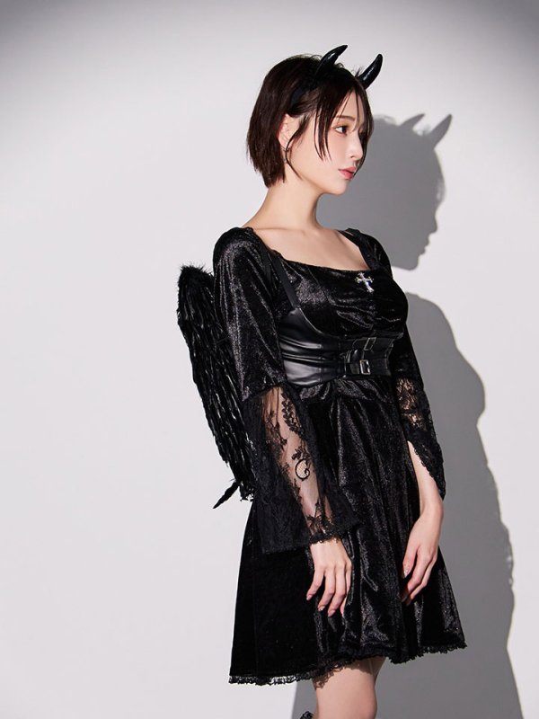 画像8: 【即日発送】【ハロウィン】ハーネスデビルベロアワンピース【コスプレ5点セット】【XS-XLサイズ/1カラー】[HC03] (8)