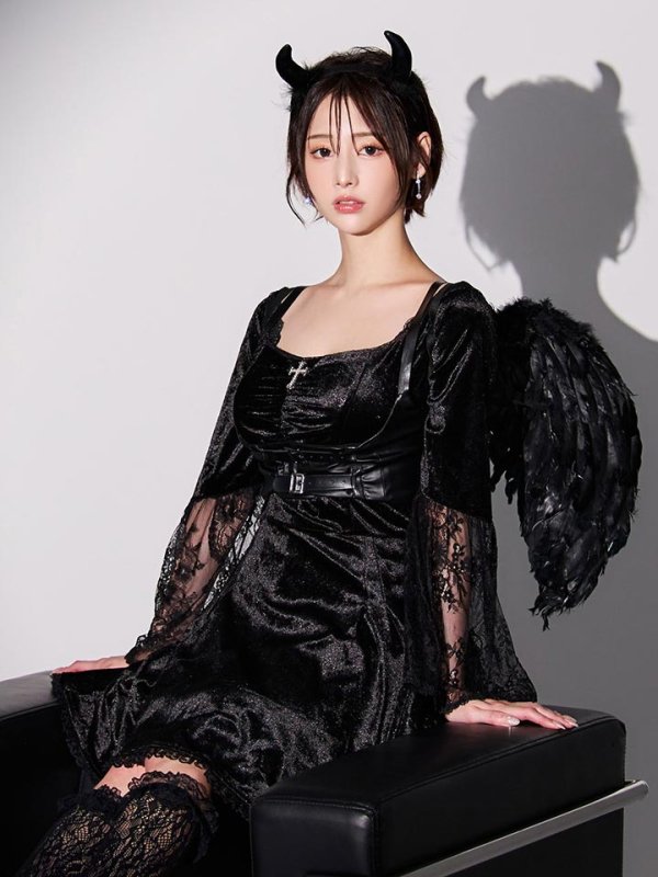 画像9: 【即日発送】【ハロウィン】ハーネスデビルベロアワンピース【コスプレ5点セット】【XS-XLサイズ/1カラー】[HC03] (9)