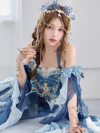 【美品】JEWELS パステルチャイナミニ　セットアップ　ペールブルー 完売品JEWELS パステルチャイナドレス Sサイズ ペールブルー