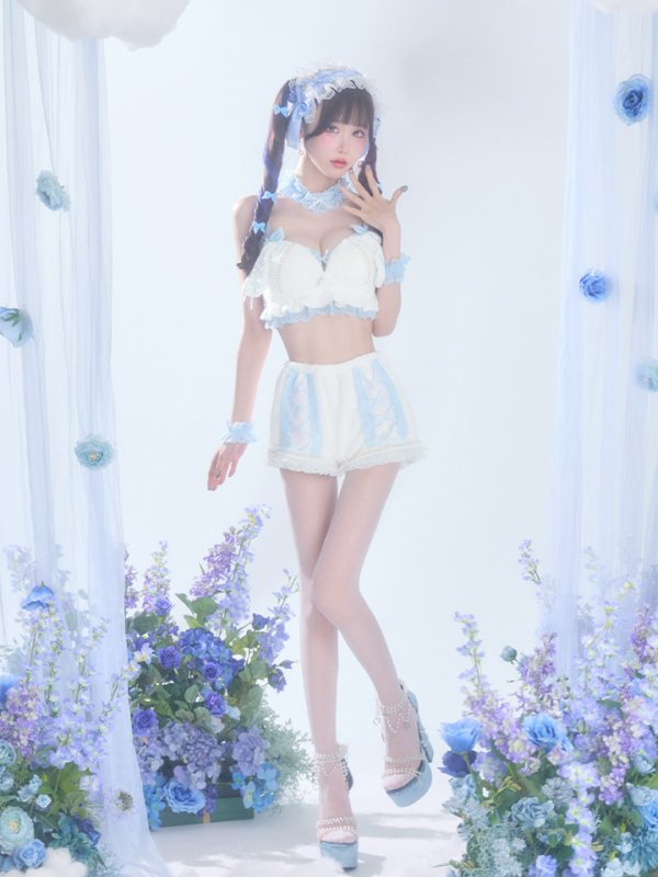画像2: 【即日発送】【送料無料！】【サンリオ】シナモロールランジェリーセットアップルームウェア【S-L/1カラー】[HC02]ゆりにゃ着用 (2)