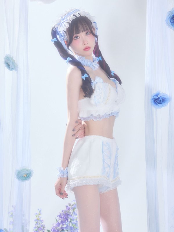 画像9: 【即日発送】【送料無料！】【サンリオ】シナモロールランジェリーセットアップルームウェア【S-L/1カラー】[HC02]ゆりにゃ着用 (9)