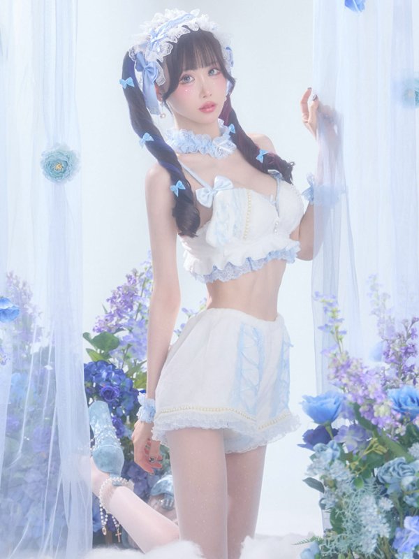 画像16: 【即日発送】【送料無料！】【サンリオ】シナモロールランジェリーセットアップルームウェア【S-L/1カラー】[HC02]ゆりにゃ着用 (16)