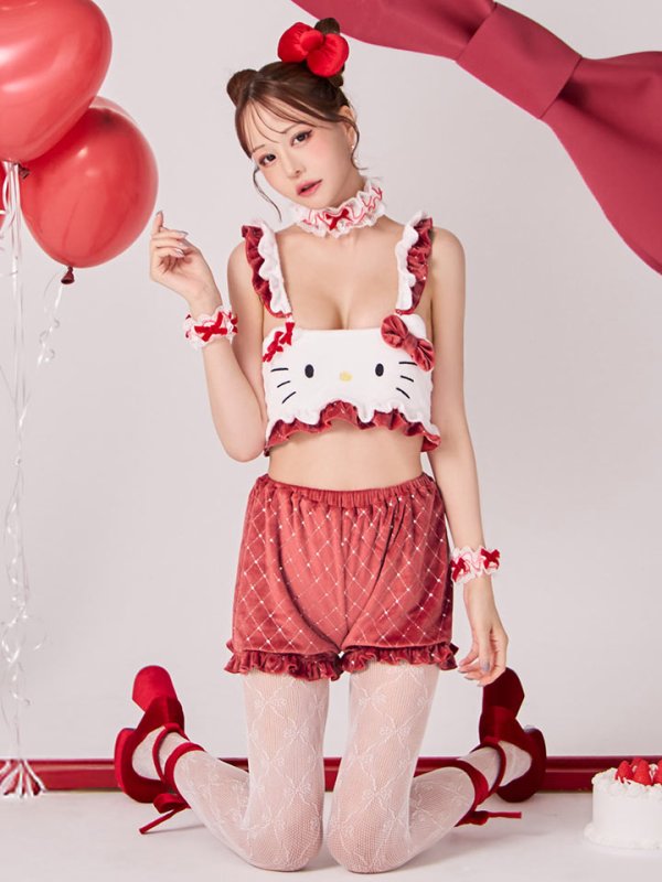 画像2: 【即日発送】【サンリオ】ハローキティキルティングセットアップルームウェア【S-L/1カラー】[OF03] (2)