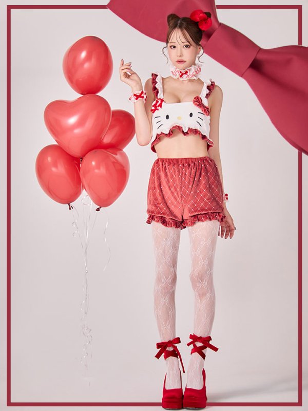 画像4: 【即日発送】【サンリオ】ハローキティキルティングセットアップルームウェア【S-L/1カラー】[OF03] (4)