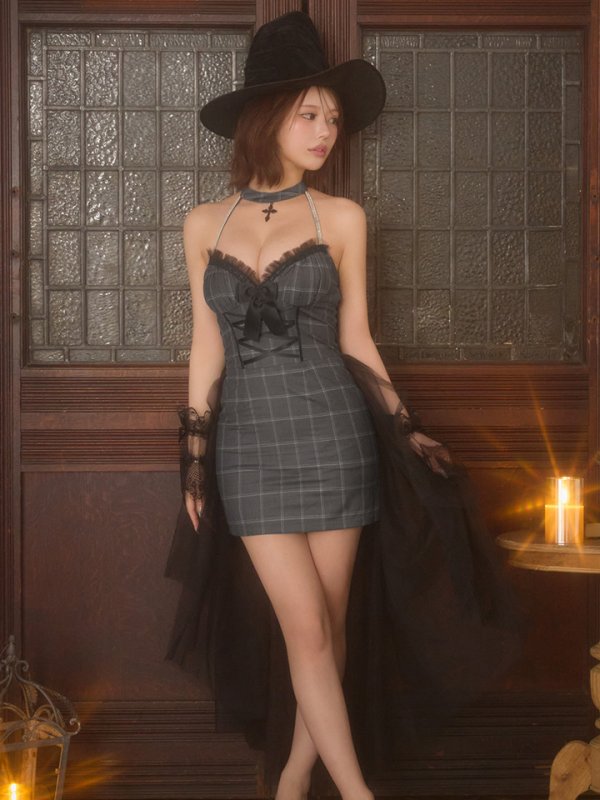 画像20: 【送料無料！】【ハロウィン】チュールロングトレーン魔女コスプレ【コスプレ4点SET】【XS-Mサイズ】【予約/9月下旬発送予定】[OF03]ゆりにゃ着用 (20)