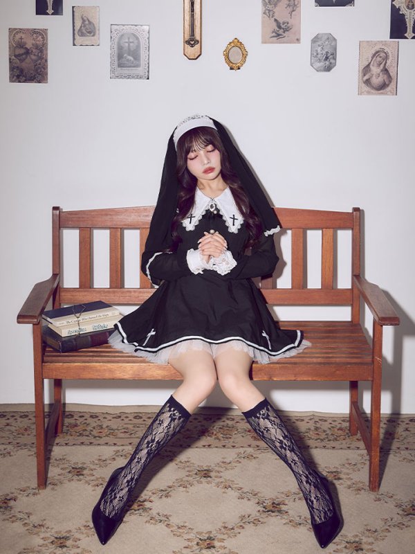 画像2: 【送料無料！】【ハロウィン】ゴシックシスターフレアスカートコスプレ【コスプレ3点SET】【S-XLサイズ】[OF03]吉木千沙都（ちぃぽぽ）着用 (2)