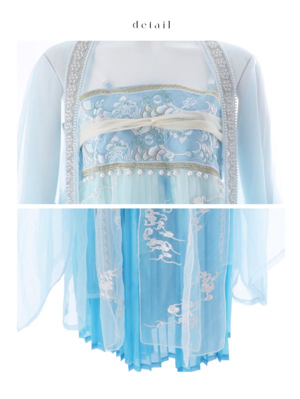 画像27: 【送料無料！】【ハロウィン】アイスブルー刺繍ロングシフォン漢服セット【コスプレ3点SET】【Fサイズ】【予約/8月下旬発送予定】[OF03]三上悠亜着用 (27)