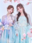 画像1: 【即日発送】【送料無料！】【ハロウィン】アイスブルー刺繍ロングシフォン漢服セット/天女/織姫/ブルーグラデーション花刺繍ロングシフォン漢服セット/天女/織姫【Fサイズ】[OF04] (1)