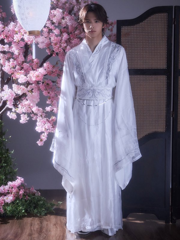 画像5: 【送料無料！】【ハロウィン】ホワイト×シルバー刺繍漢服【コスプレ5点SET】【Fサイズ】[OF03]今井暖大着用 (5)