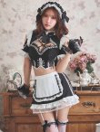 画像1: 【送料無料！】【ハロウィン】リボンヘッドレースアップゴシックメイドコスプレ【コスプレ5点SET】【XS-Lサイズ】【予約/10月上旬発送予定】[OF03]三上悠亜着用 (1)