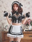 画像16: 【送料無料！】【ハロウィン】リボンヘッドレースアップゴシックメイドコスプレ【コスプレ5点SET】【XS-Lサイズ】【予約/10月上旬発送予定】[OF03]三上悠亜着用 (16)