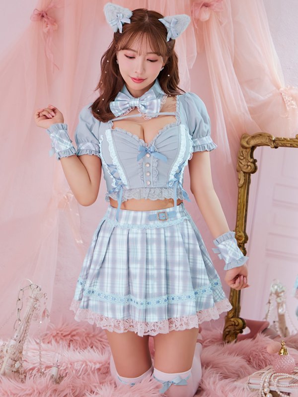 画像2: 【即日発送！ 】【sugar nine×マリームーンコラボ】 【ハロウィン】マリームーンコラボ制服ネコセットアップ 【コスプレ7点セット】 【XS-Lサイズ/2カラー】[OF04] (2)