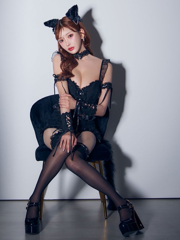 画像2: 【マリームーンコラボ】【ハロウィン】黒猫ビスチェセットアップ【コスプレ7点セット】【XS-Lサイズ/1カラー】[HC03] (2)