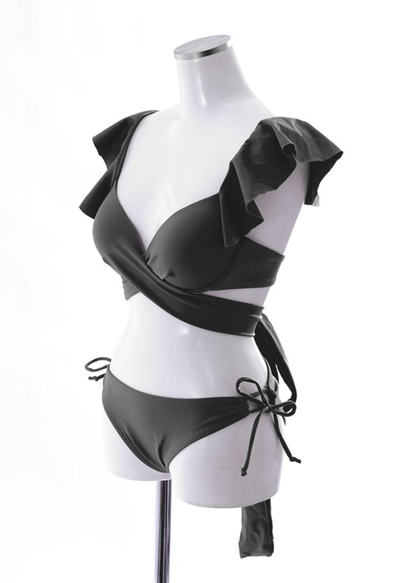 画像43: 【即日発送】【ビキニ】【水着】ショルダーフリルクロスビキニ/無地/シンプル[YMT] (43)