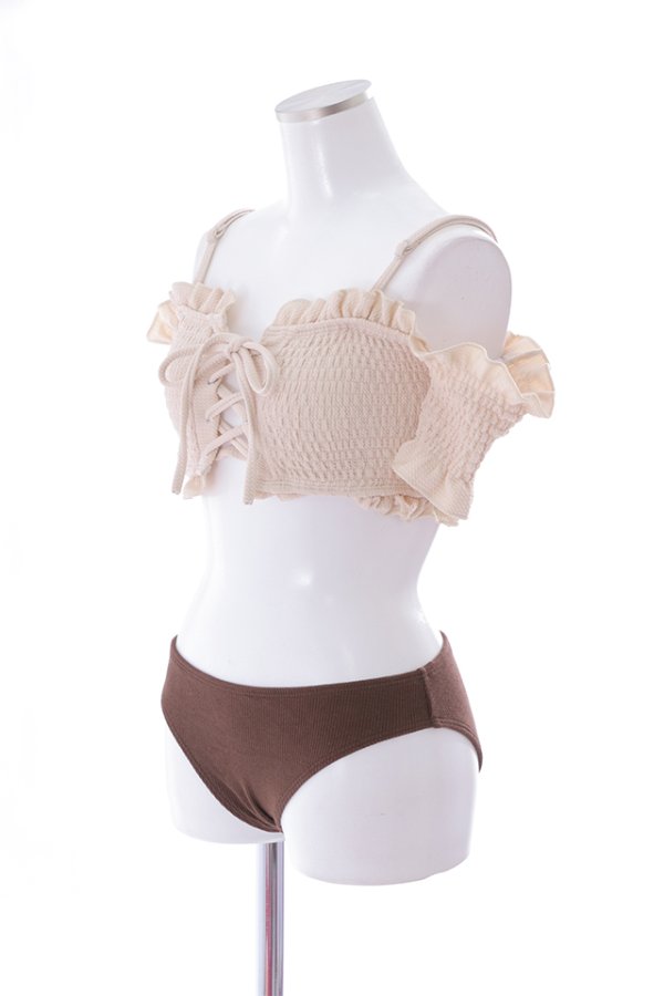 画像18: 【即日発送】【水着セール】【ビキニ】【水着】オフショルビキニ /無地/シャーリング/ニット/2点セット[YMT] (18)