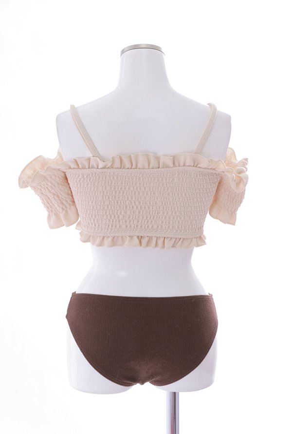 画像19: 【即日発送】【水着セール】【ビキニ】【水着】オフショルビキニ /無地/シャーリング/ニット/2点セット[YMT] (19)