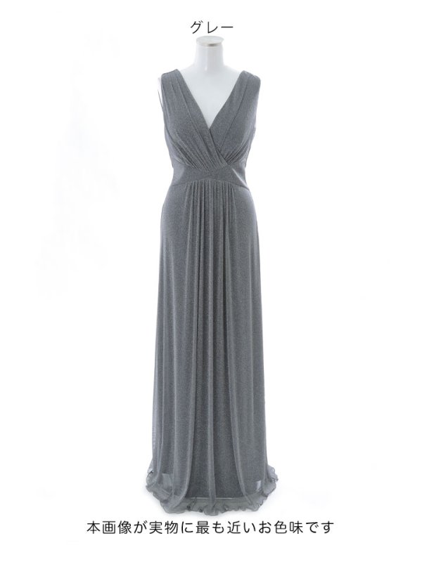 画像18: グリッターラメロングドレス/カシュクール/ノースリーブ/谷間見せ/背中隠し/キャバドレス【S-XLサイズ/2カラー】[OF03B] (18)