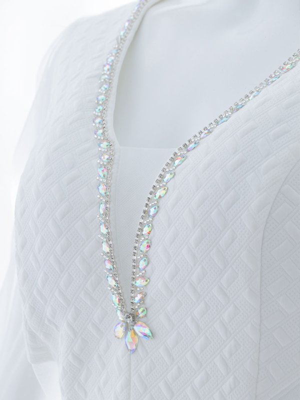 画像22: ワンカラービジュードレス/ロングスリーブ/シアー袖/ロングスリーブ/ウエストサイドシアー/タイトスカート/谷間見せ/背中隠し/ミニドレス/キャバドレス【S-Lサイズ/2カラー】[OF03B-X 【IM】 (22)