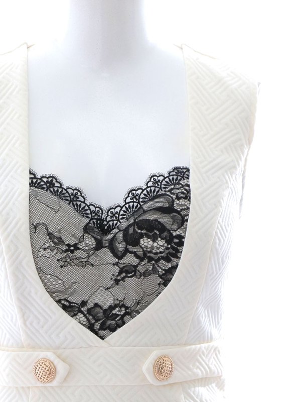 画像14: ハイウエストタイトミニドレス/レース/ボタン/ノースリーブ/谷間見せ/背中隠し/ミニドレス/キャバドレス【XS-Mサイズ/1カラー】[OF03B] 【IM】 (14)